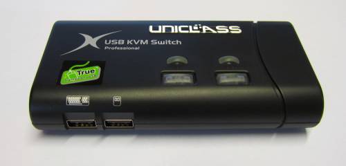 UNICLASS AH-02 2-Port USB + VGA KVM-Switch mit USB-Realemulation, inkl. 2 x 1,2m PC-Kabel