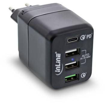 USB Netzteil, 4-port Ladegerät, USB-C PD+QC4 / QC3, 45W, schwarz, InLine 31512S