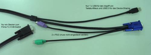 3 m Real-USB/USB-Tastatur/Maus/VGA/PS2-Systemkabel für Prima-TU8/TU16 und kompatible Haitwin Konsolen