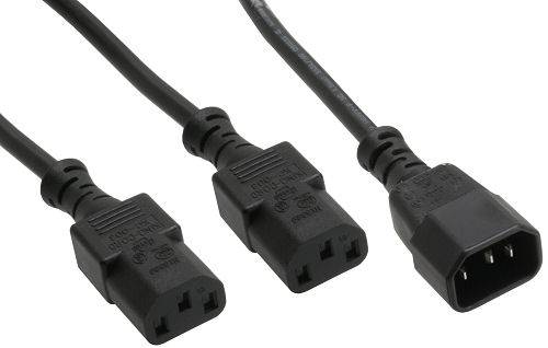 Power Y-cable, InLine®, 3pin IEC 2xM/F, black, 1.8m