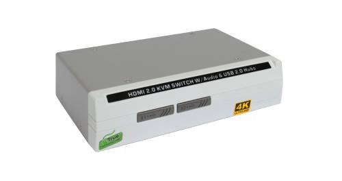 4K 60 Hz HDMI 2.0 2-Port KVM-Switch mit Audio, inkl. 2 x 1,2m Kabel, UNICLASS Ai-212ASK
