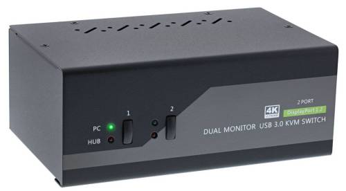 Dual-Monitor 2-Port DisplayPort 1.2 4K 60Hz USB KVM-Switch mit Audio & USB 3.0 Hub inkl. 1,2m Kabel, UNICLASS AP-532PSK