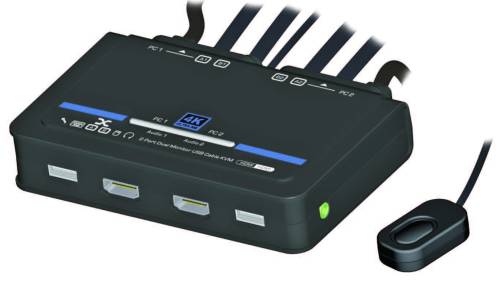 Dual+Shared 2-Monitor KVM-Switch 4K60 HDMI + USB 2.0 + Audio mit 1,2m PC-Kabel, UNICLASS Ai-TA2i