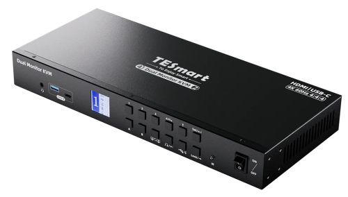 Dual-Monitor-USB-C-KVM-Dockingstation-Kit - 4K60Hz, MST, EDID für 2 Laptops und 2 PCs, TeSmart HCK402-P23-EUBK