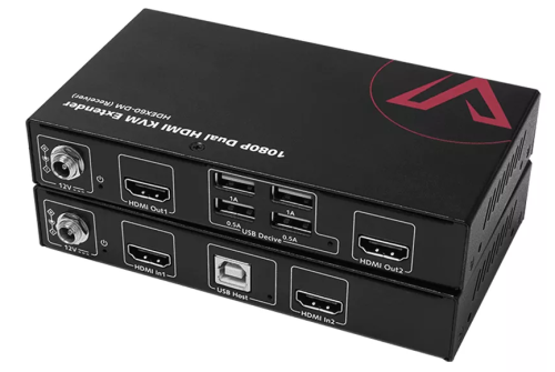 Dual-Monitor HDMI with 4x USB 2.0 over only 1 Cable KVM-Extender-Set with 2x Zero-Latency 1080p, AV Access HDEX60-DM