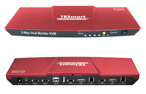 2-Port Dual Monitor HDMI+DP KVM-Switch auf 2x HDMI out 4K 60Hz 4:4:4 incl. IR-Control and PC-Cable, TESmart HDK202-E23 HDK0402A1U