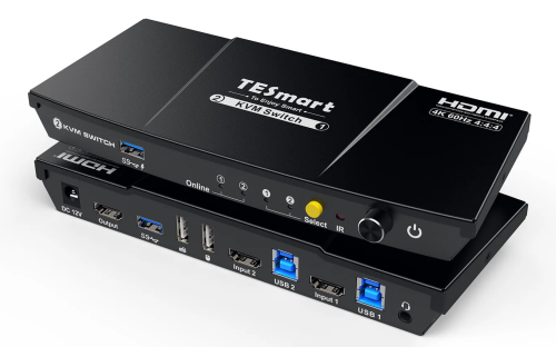 2-Port KVM-Switch Kit HDMI 4K60Hz mit USB 3.0, 2 PCs 1 Monitor, TeSmart HKS0201A3U-EUBK