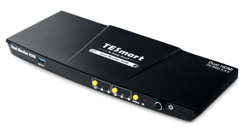 2 Port Dual-Monitor KVM-Switch HDMI 4K60Hz mit USB 3.0 Hub und Audio I/O, TeSmart HKS0202A2U-EUBK