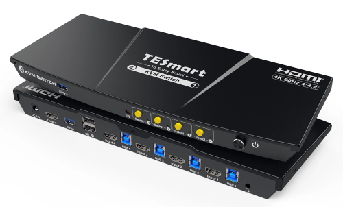 4-Port KVM-Switch Kit HDMI 4K60Hz mit USB 3.0, 4 PCs 1 Monitor, TeSmart HKS0401A3U-EUBK