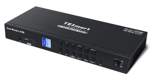 4-Port Dual-Monitor KVM-Switch Kit HDMI 4K60Hz mit USB 3.0 Hub & Audio I/O, EDID, TeSmart HKS0402A2U