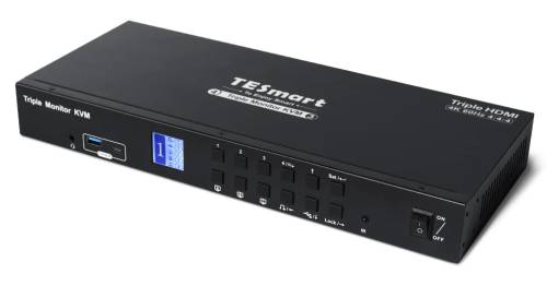 Drei-Monitor 4K HDMI 4-Port KVM-Switch mit 60Hz 4:4:4 inkl. IR-Fernbedienung und Kabel, TESmart HKS0403A1U-EUBK