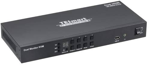 Dual Monitor 4K HDMI 4-Port KVM-Switch mit 60Hz 4:4:4 inkl. IR-Fernbedienung und Kabel, TESmart HKS0802A1U