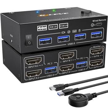 Cable Matters Dual 4K 60Hz USB C KVM Switch for 2 Computers 2 Monitors with  RF Remote Control, HDMI, DisplayPort & 4X USB 3.0 Compatible with