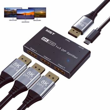 Preview: 1-in-3-out DisplayPort DP 1.4 MST-Splitter-Vervielfacher 8K@30Hz 4K@144Hz, KCEVE KC-MSTD13 Preview: 1-in-3-out DisplayPort DP 1.4 MST-Splitter-Vervielfacher 8K@30Hz 4K@144Hz, KCEVE KC-MSTD13