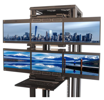 6-Monitor und Dual-Rail 1080p 17,3" FHD LCD KVM-Schubladen-Kombination