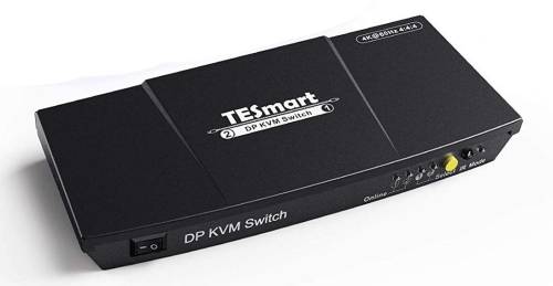 4K DP 2-Port KVM-Switch mit 60Hz 4:4:4 inkl. IR-Fernbedienung und PC-Kabel, TESmart PKS0201A10 DKS201-E23-EUBK