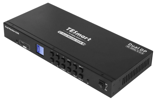 4-Port DP Dual-Monitor KVM-Switch 4K60Hz mit USB 3.0, EDID, inkl. Kabel, TESmart DKS402-P23-EUBK