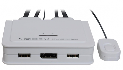 4K 60 Hz DisplayPort 1.2 + USB 2.0 + Audio 2-Port UHD KVM-Switch mit 2x 0,9m PC-Kabeln, UNICLASS UDP-TA2-4K