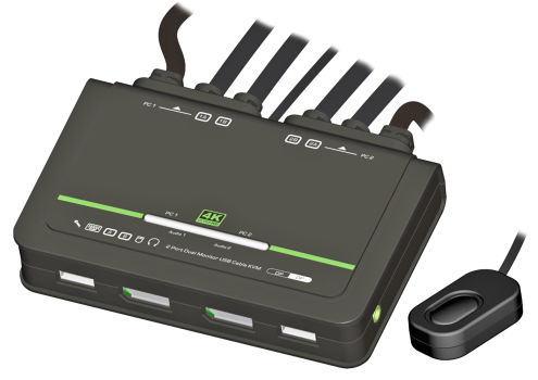 4K 2-Port Dual-Monitor 2xDP + 2xUSB 2.0 + Audio KVM-Switch mit 1,2m PC-Kabeln, UNICLASS UDT-TA2P