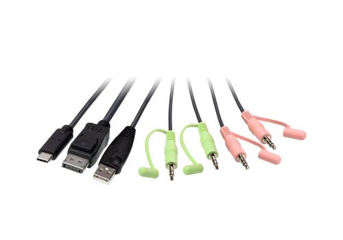 2-Port 1x USB-C and 1x DisplayPort to DP Hybrid Kabel KVM-Switch, Aten CS52DP