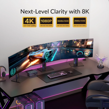 Preview: 2-Port 8K60Hz 3-Monitor 2xDP + 1xHDMI KVM-Switch with USB 3.0 and LAN, incl. PC-Cable, AV Access iDock-D23i Preview: 2-Port 8K60Hz 3-Monitor 2xDP + 1xHDMI KVM-Switch with USB 3.0 and LAN, incl. PC-Cable, AV Access iDock-D23i