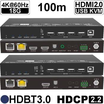 4K60 18G HDMI 2.0 USB 2.0 HDBaseT KVM-Extender-Set bis 100m, UHKVM-100X