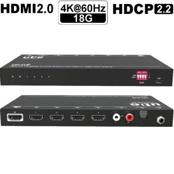 4-fach Ultra HD HDMI2.0 Verdoppler/Splitter mit Down-Scaling  und Audio De-Embedding, U.T.E. UH-4VE