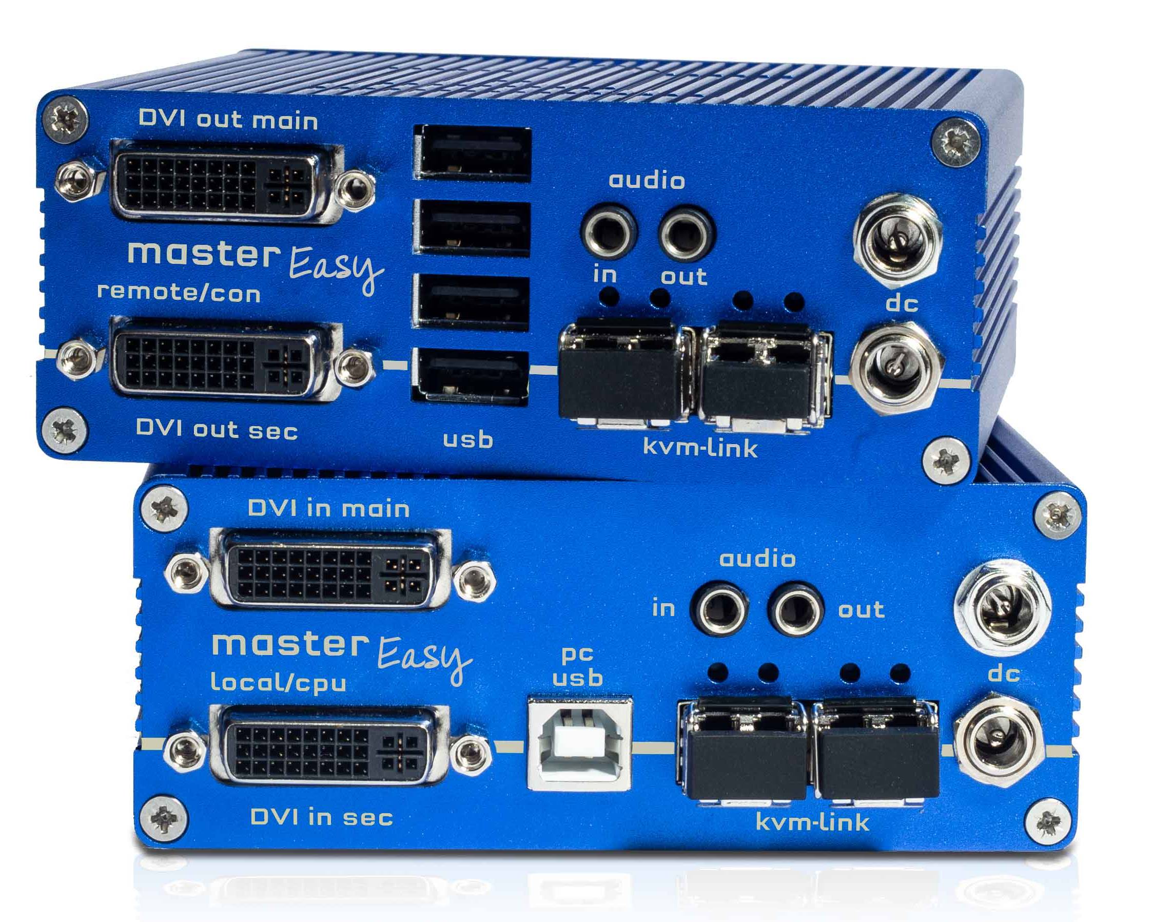 Dual-DVI + 4x USB 2.0 + Audio Fiber KVM-Extender-Set over IP, Mastereasy  8123-SET