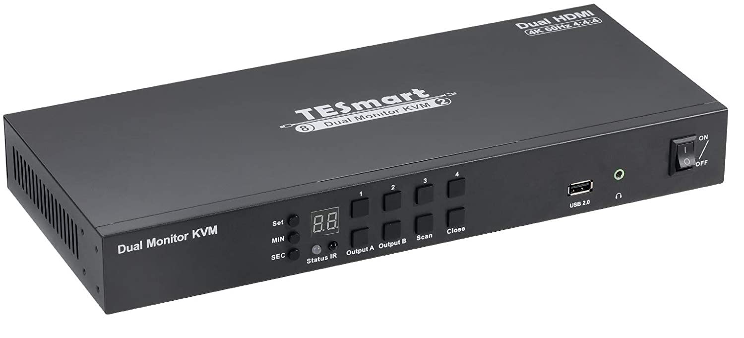 Dual Monitor 4K HDMI 4-Port KVM-Switch 60Hz 4:4:4 incl. IR-Control and  Cable, TESmart HKS0802A1U KVM-Switch Versand