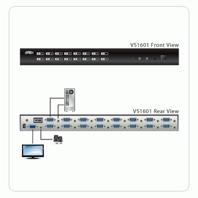 Aten VS1601 16-Port VGA Audio Switch with IR Remote Control