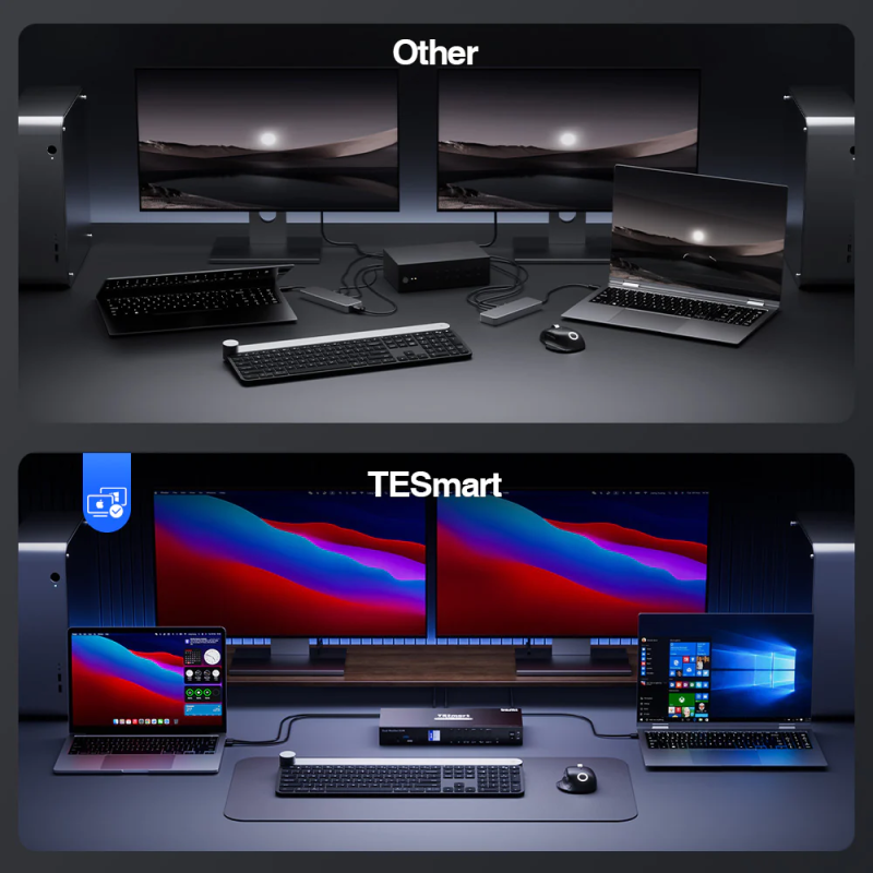 Dual-Monitor-USB-C-KVM-Dockingstation-Kit - 4K60Hz, MST, EDID für 2 Laptops and 2 PCs, TeSmart HCK0402-P23-EUBK
