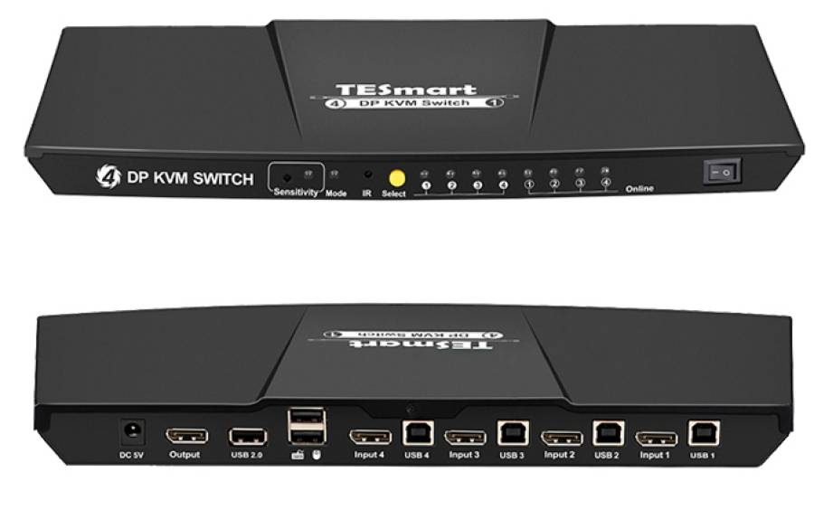 4-Port DisplayPort KVM-Switch 4K 60Hz 4:4:4 incl. IR-Control and PC Cable,  TESmart PKS0401A10 KVM-Switch Versand